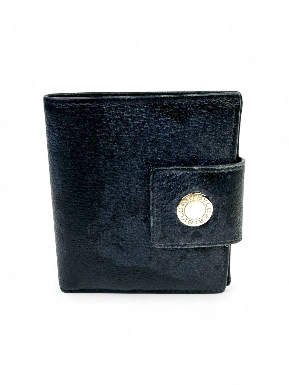 Vintage BVLGARI Navy Blue Leather Trifold Wallet